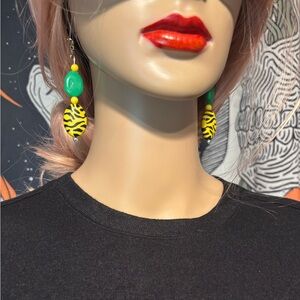 Y2K Chunky Green+Neon Yellow Tiger Print Dangles | Handmade Statement Earrings 😍